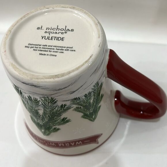 St NICHOLAS Square Red and Cream Christmas Mug Snowman Pine Tree Snowflake 16 Oz - Picture 6 of 7